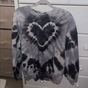 Urban Outfitters Black and Gray Tie-Dye Heart Sweater